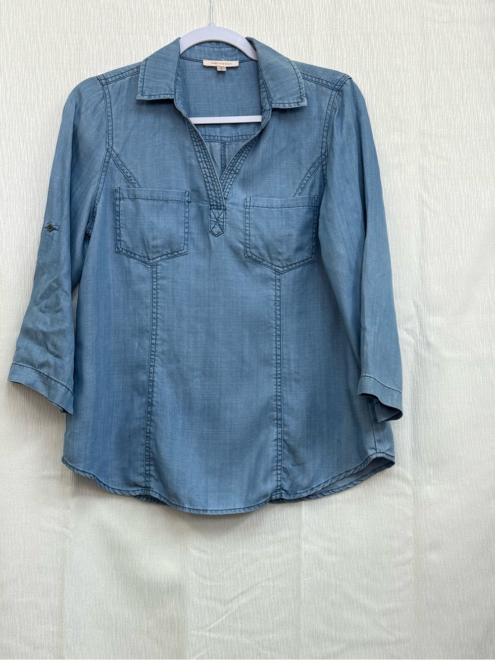 Skies Are Blue Light Chambray V-Neck Top